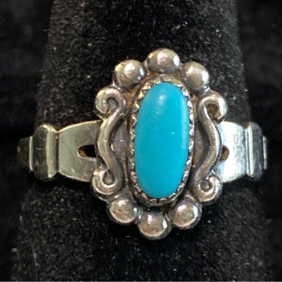 Ring Turquoise 1960s Bell Trading Post Size 4 Vintage Jewelry Sterling Silver St - Picture 1 of 14
